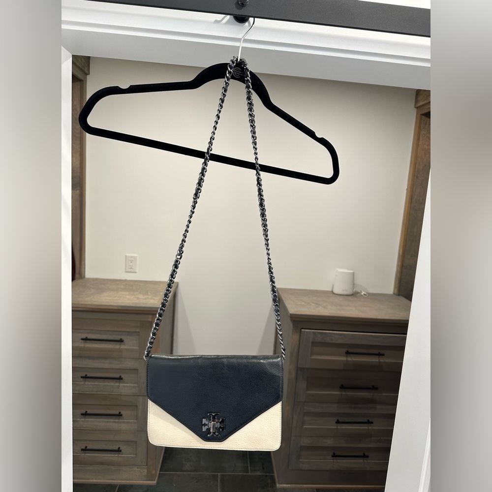 Tory Burch Black/Cream/Metallic Clutch with Chain Strap